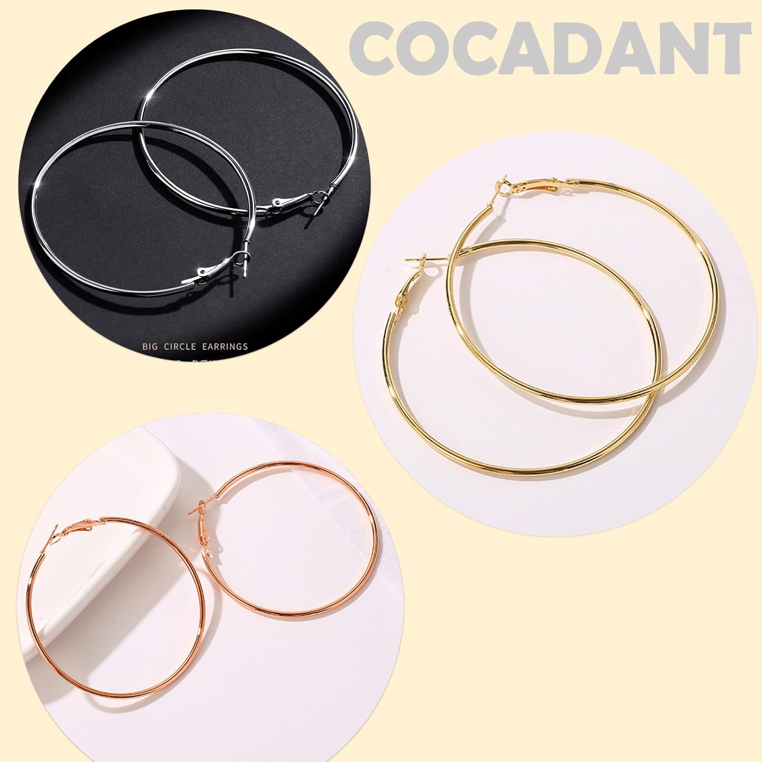 Cocadant Big Gold Hoop Earrings for Women Girls,Dainty 14k Gold Hypoallergenic Rose Gold Silver Hoop Earrings with 925 Sterling Silver Post,Stainless Steel Large Hoop Earrings