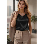 Zeagoo Womens Satin Tank Top Pleated Sleeveless Blouse Dressy Casual Tops Crewneck Silk Shirts Business Summer Clothes