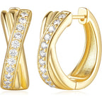 Gold Hoop Earrings 14K Gold Earrings for Women Thick Small Diamond 14K Gold Hoop Earrings for Women X-shaped Huggie Earrings 17mm