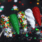 LPOODDNU Winter Nail Art Decorations: Flakes 3D White Snowflake Nail Decals, Green Red Designs, Holographic Christmas Glitters