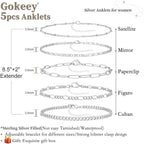 Gokeey Ankle Bracelets for Women, 14k Gold Plated Jewelry Set Waterproof Layered Cuban Figaro Link Chain Anklets Set Gold Anklets Summer Boho Beach Jewelry Gift Adjustable Size