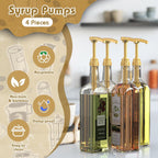 Coffee Syrup Pump Dispenser, 4 Packs of Syrup Pump for 750ml/25.4 oz Syrup Bottle, Gold Pumps for Coffee Syrup Bottle, works with Torani, DaVinci, Jordans Skinny 750ml Syrups Bottles (Gold)