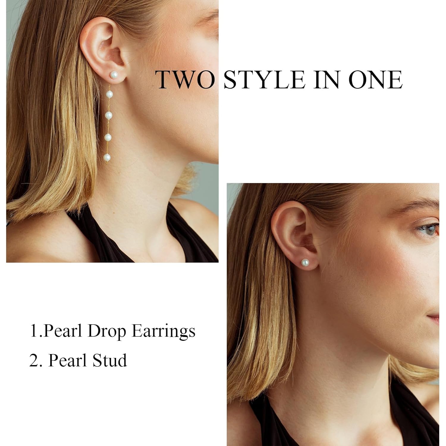 Pearl Earrings，4mm 5mm 6mm Gold/Silver Dangle Earrings for Women White Long Drop Pearl Dangling Earrings Bridal Wedding Dainty Prom Earrings Birthday Gifts Jewelry