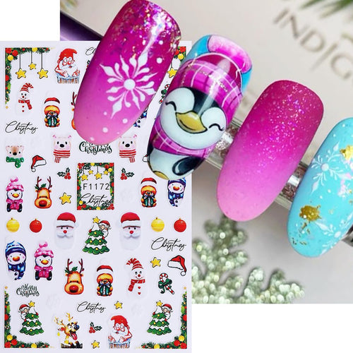 5pcs/Set Christmas Nail Stickers Santa Claus Tree Bell Deer Snowflake Snow Candy Cartoon Elk Nail Art Design 3D Adhesive Nail Stickers for Winter New Year Sliders Decals Manicure Supplies Decoration
