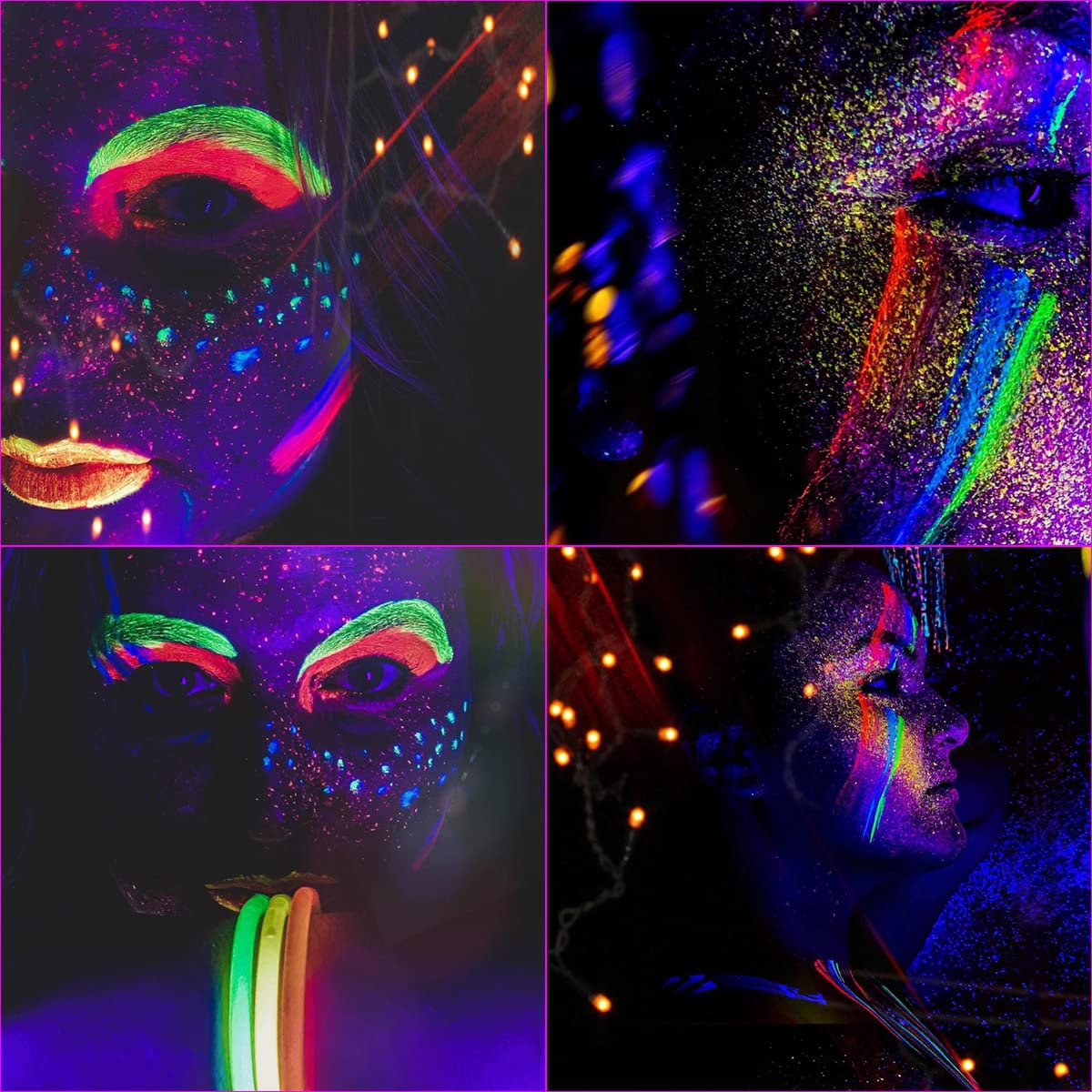 Bowitzki UV Neon Face and Body Paint 8 x 30ml Liquid Kit Black Light Glow in the Dark Makeup Set Fluorescent Blacklight reactive Painting for Adults Music Festivals Party Halloween Christmas