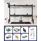 Kitsure Over The Sink Dish Drying Rack - 26.8" To 33.9"X21.5", Adjustable Sink Drying Rack For Kitchen Sink With Large Capacity, 2-Tier Dish Rack Over Sink With Multifunctional Baskets, Black