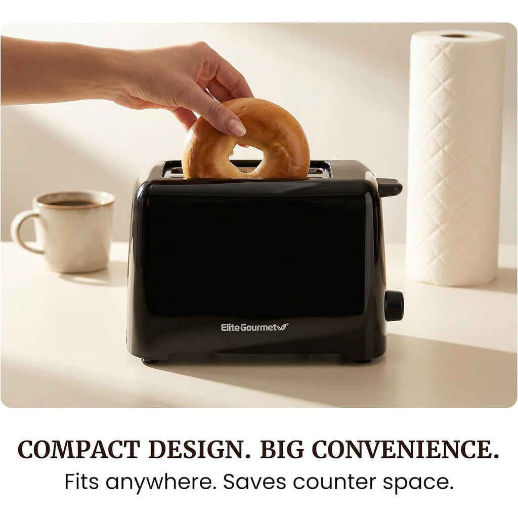 Elite Gourmet 2-Slice Cool Touch Toaster – 6 Browning Levels, Extra Wide 1.25” Slots for Bagels & Thick Bread, Cancel Function, Compact, ETL Certified, Black