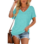 Womens Summer T-Shirts Short Sleeve V Neck Dolman Tops with Side Shirring Loose Fit Shirts Spring Fashion