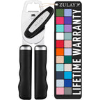 Zulay Kitchen Heavy Duty Stainless Steel Can Opener Manual With Bottle Opener - Rust Proof Manual Can Opener With Turn Knob & Comfy Soft Grip Handles - Black