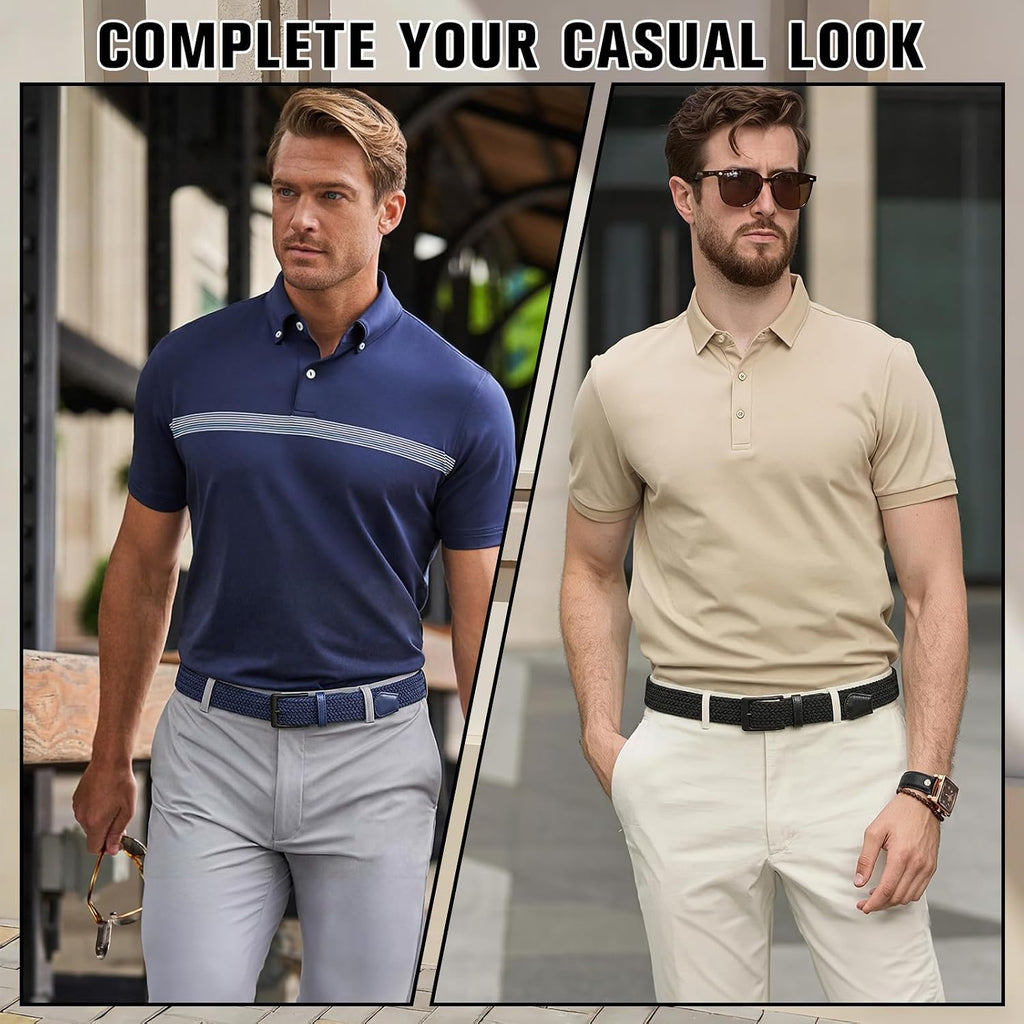2 Pack Stretch Braided Elastic Belt For Men, 1 3/8" Elastic Woven Belts Mens Stretch Belt For Casual Golf Jeans