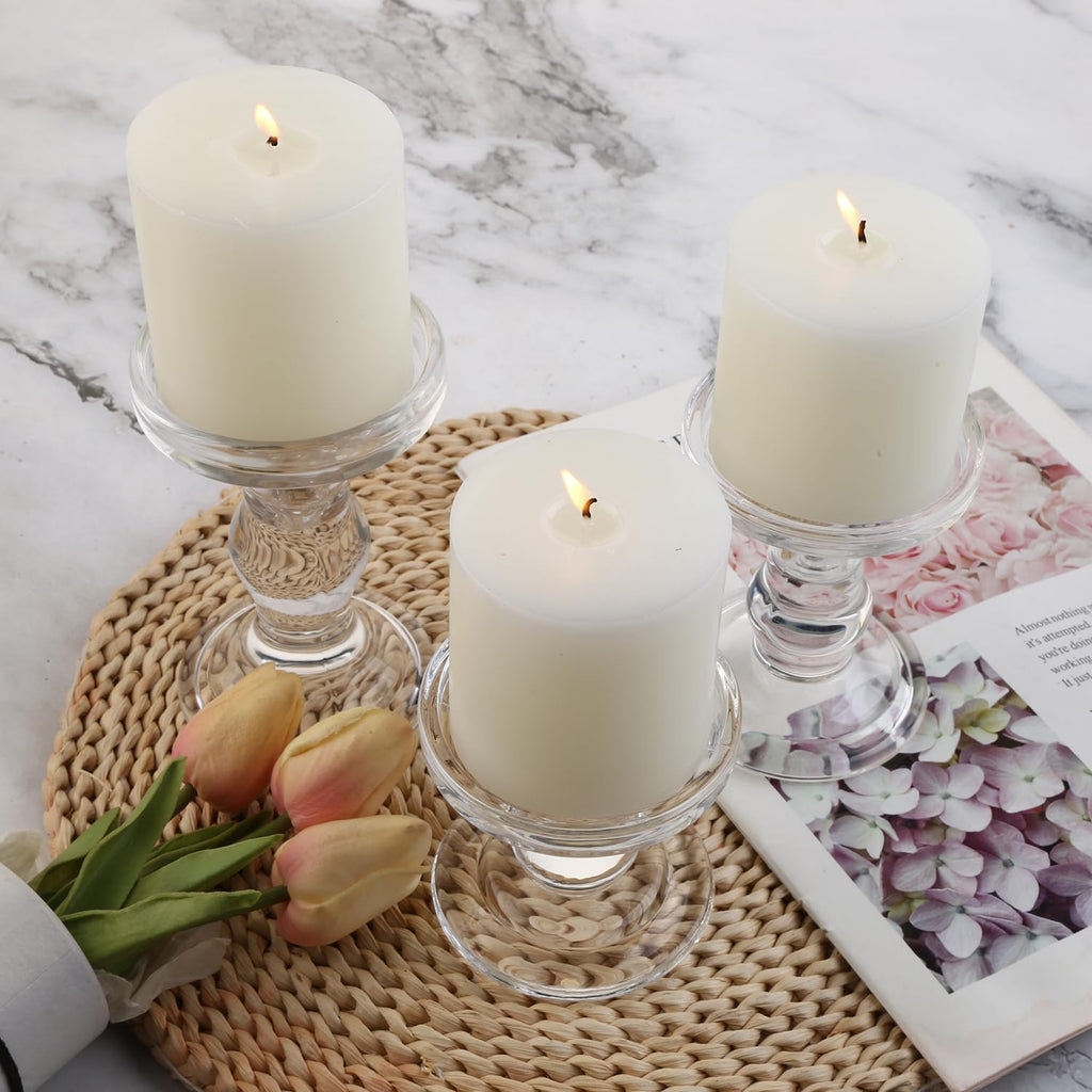 6-Piece Set of Glass Candlestick, Crystal Candlestick Holder Holder and Conical Candle, Christmas Candle Holder Decoration, Family Living Room Wedding Candle Holder (Clear 2sets)