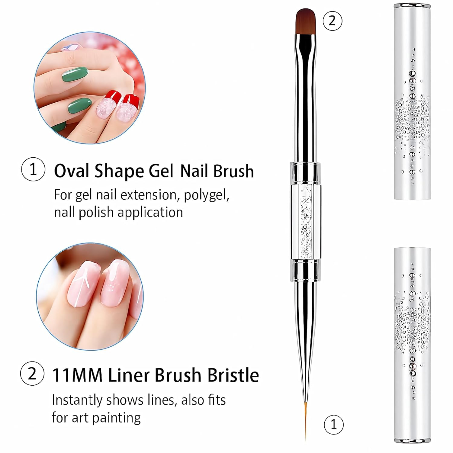 2PCS Dual-Ended Nail Art Brushes Set – Gel Nail Brush, Spatula & Liner Brush – Nail Art Tools for Builder Gel, Nail Polish Application, DIY Manicure & Salon Use