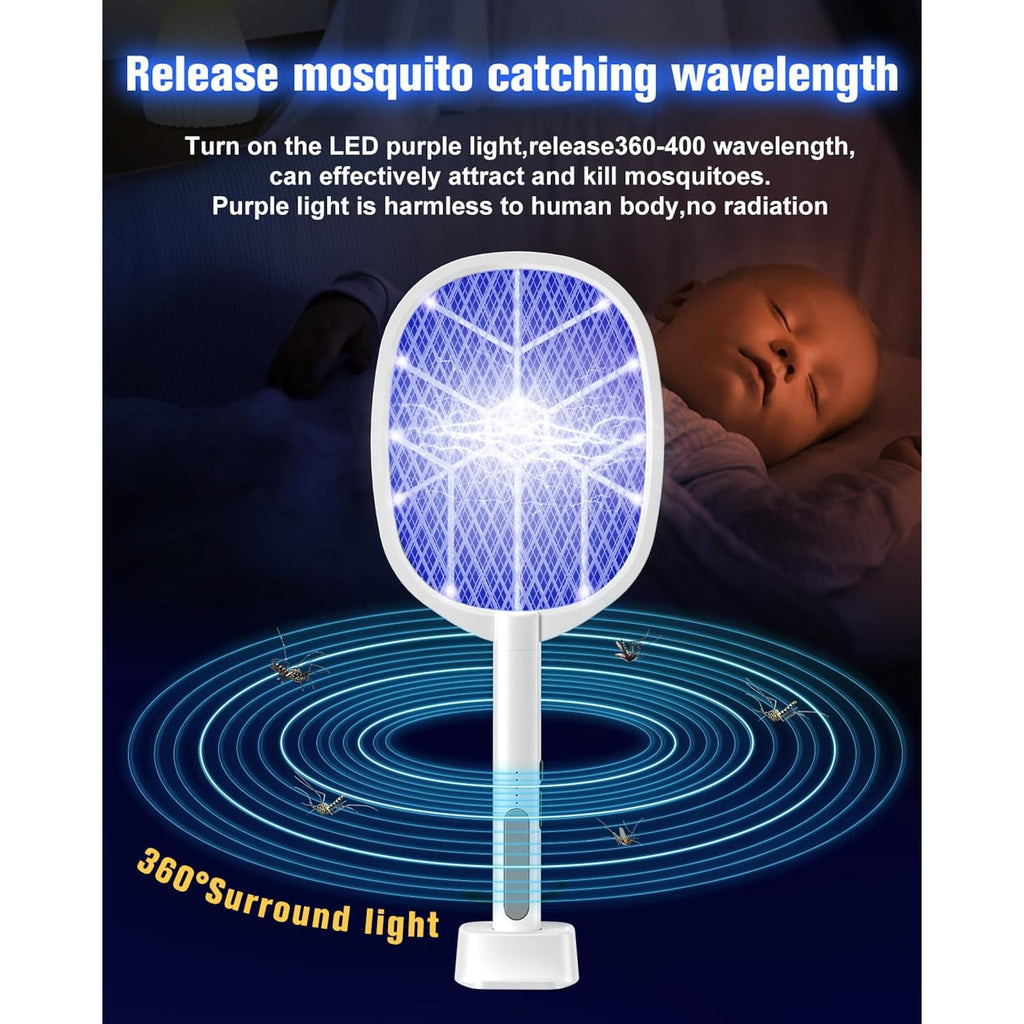 2Pack Electric Fly Swatter,4000V Bug Zapper Racket,2 In 1 Mosquito Zapper Racket With 1200Ml Battery Rechargeable Purple Mosquito Killer Lamp With 3 Layers Safety Net Suitable For Indoor And Outdoor