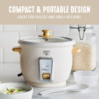 GreenLife Rice Cooker with Removable PFAS-Free Ceramic Nonstick Pot, 3-Cups Uncooked/6-Cups Cooked, Grains & Oatmeal Multicooker, Compact One-Switch Design, Auto Keep Warm, Easy Clean, Cream