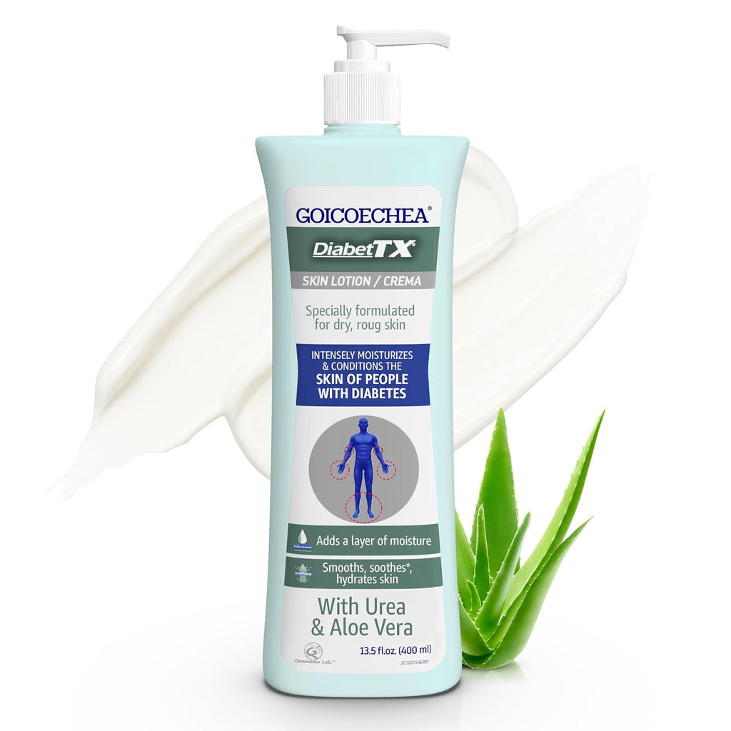 Goicoechea Diabet Tx Diabetic Lotion With Urea For Dry Skin | Soothing Hydrating Cream With Aloe, Oatmeal & Vitamin E For Hands, Elbows, Feet & Body | Extra Dry Skin Support, 13.5 Oz | 1-Pack