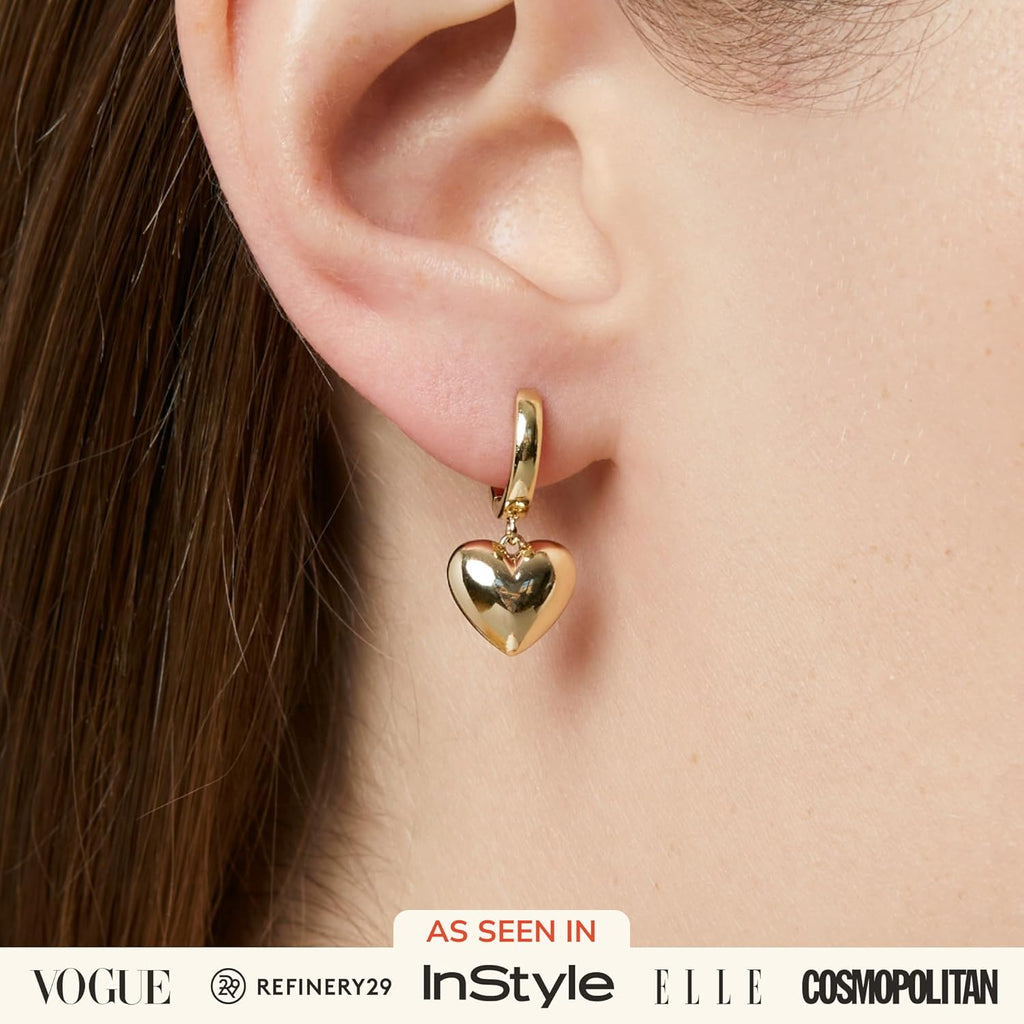 Ana Luisa Puffed Heart Earrings - Heart Charm Huggie Hoops and Earring Stud Styles - Dainty 14K Gold Plated, Silver Rhodium Plated & Mixed Metal Silver & Gold Earrings - Hypoallergenic Water-Resistant