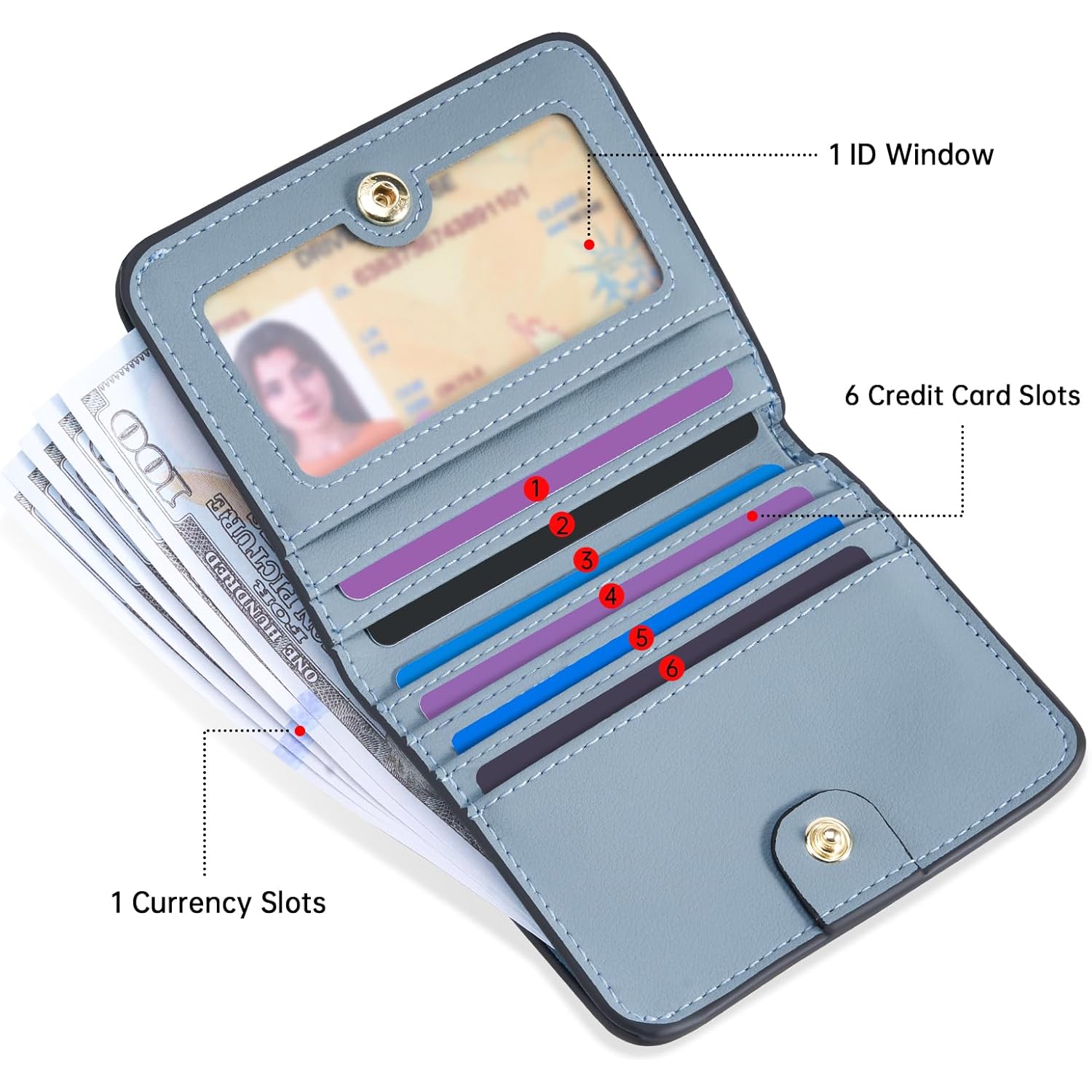 Toughergun Women’s Small Slim Leather Wallet with RFID Protection, Compact Bifold Mini Purse with Clear ID Window
