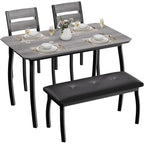 Idealhouse 43'' Dining Table Set For 4, Wooden Kitchen Table With Upholstered Bench & 2 Cushion Chairs, Industrial Dinette Set For Studio, Kitchen, Dining Room, Apartment, Gray