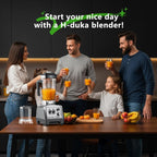 H-Duka 1800W Blender For Smoothies, 70Oz Pitcher & 20Oz Grinder, 28000 Rpm High Speed Countertop Blender For Kitchen For Ice Crushing, Frozen Fruits & Nut Butter, 1-5 Min Timer, Multiple Speeds