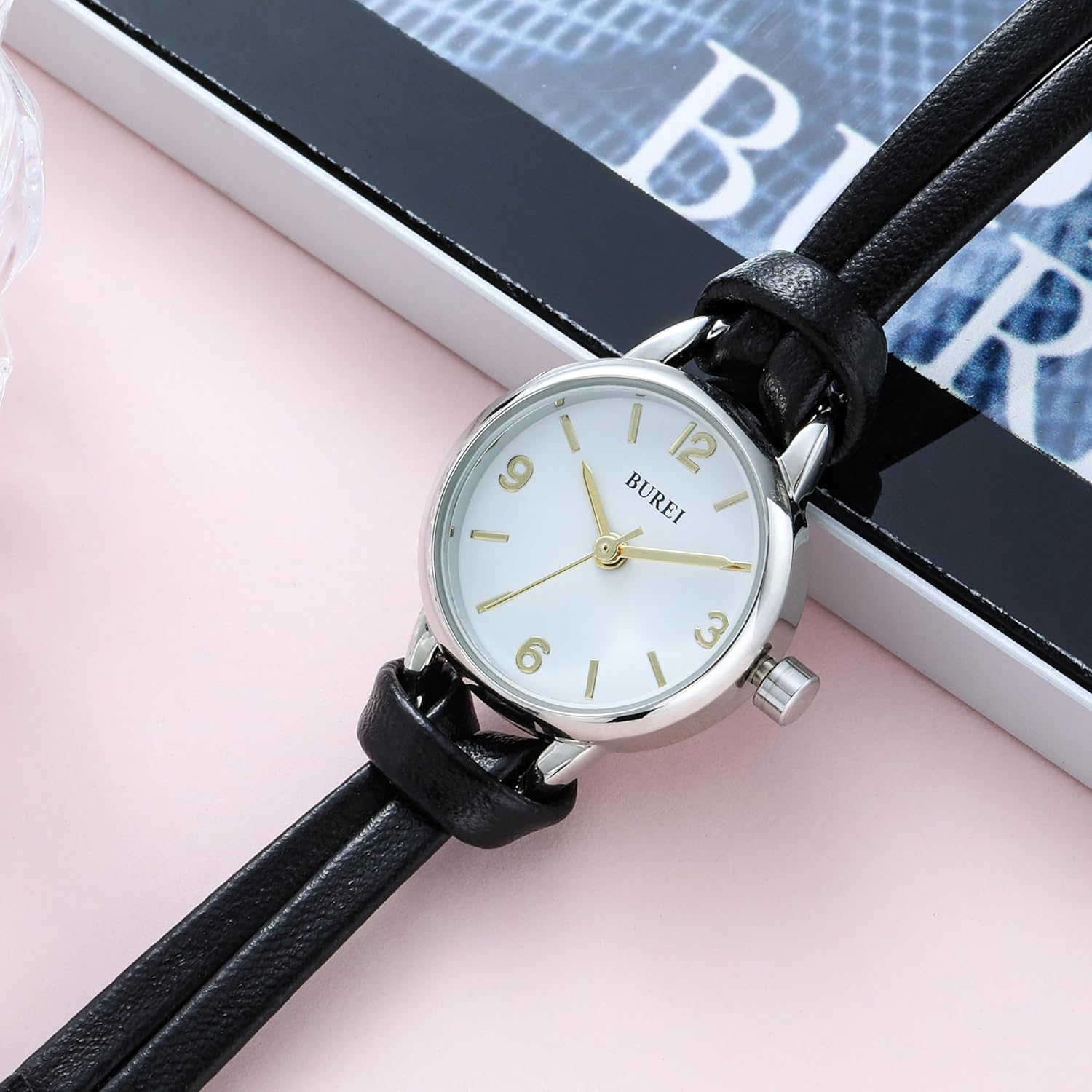 BUREI Women's Brown Leather Strap Watch Small Dial Waterproof Quartz Watch,Mothers Day Gifts for Mom