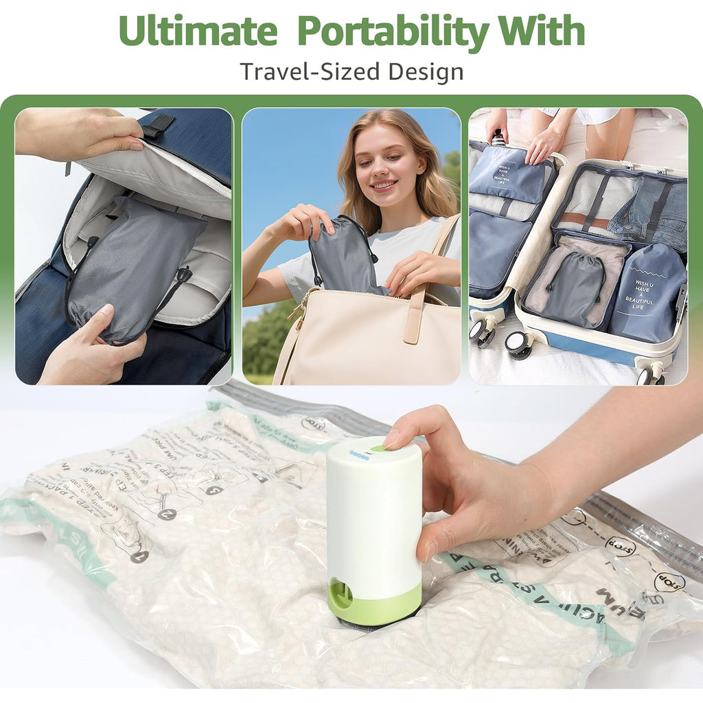 9+3 Packs Vacuum Bags For Travel With Rechargeable Air Pump, 3 Sizes Vacuum Seal Bags For Clothing, Space-Saving Compression Storage Bags For Travel & Closet Organization