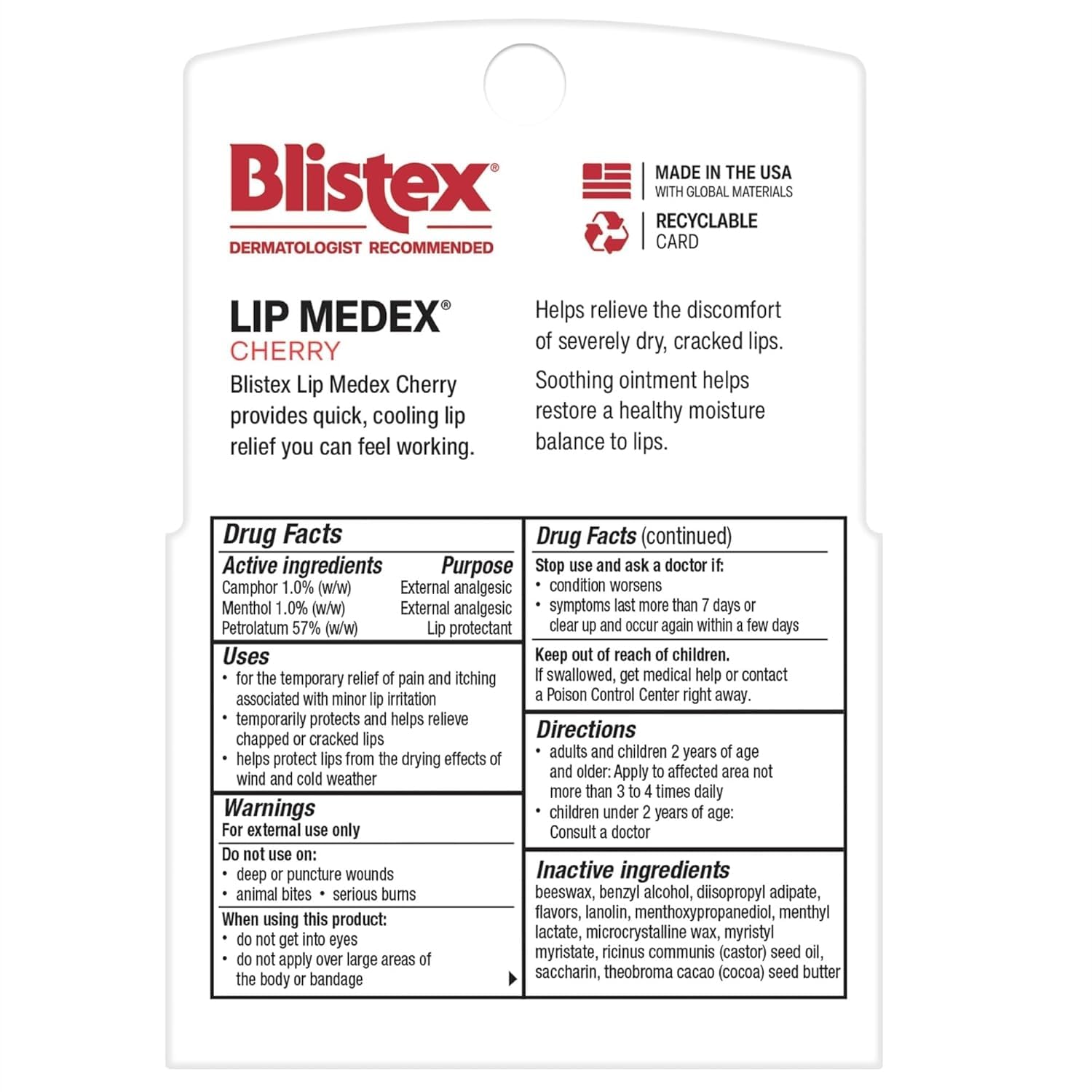 Blistex Cherry Lip Medex, 0.35 Oz Each, Advanced Hydration, Medicated Relief With Cooling, Soothes And Protects, Restores Healthy Moisture Balance To Lips, 2 Count, 1 Pack