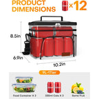 Hotor Insulated Lunch Box For Men & Women - Leak-Proof Cooler Lunch Bag With 4 Pockets, Adjustable Strap, Ideal For Work, Picnic, Travel - Medium, Black, 10.2"×6.9"×8.5"