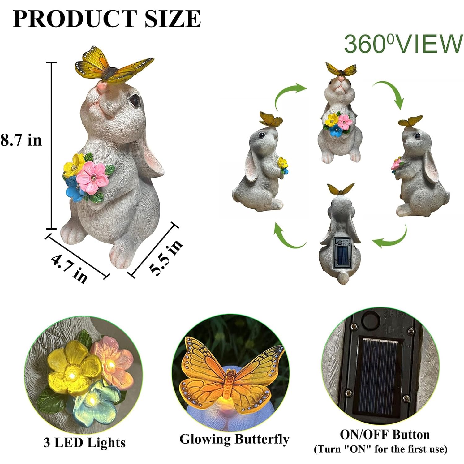 Yody Solar Garden Statues Outdoor Decor- Yard Decorations For Patio, Balcony, Backyard, Lawn Ornaments - Rabbit Figurines With Led Light- Unique Birthday House Warming Gifts For Women, Mom, Grandma