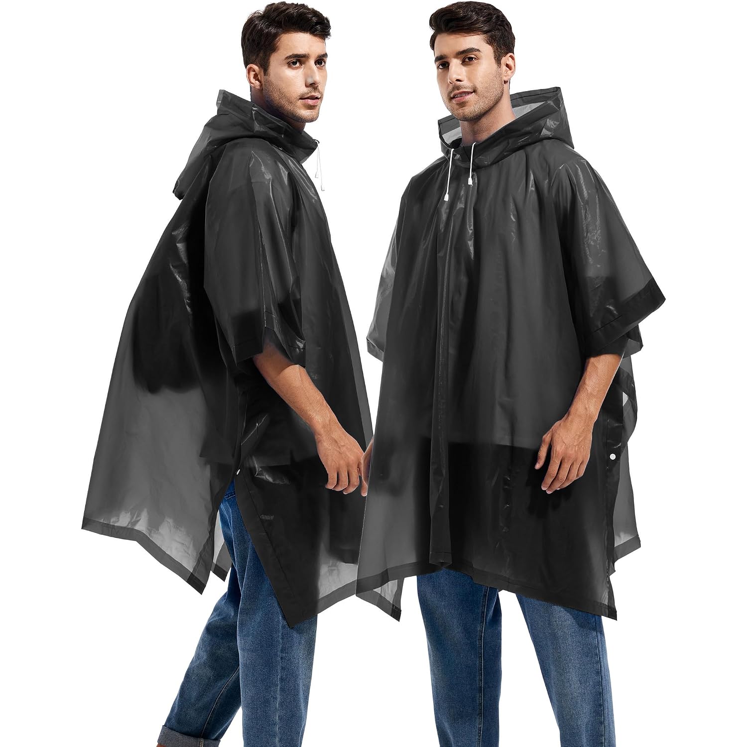 2 Pack Rain Ponchos For Adults Reusable - Raincoats Survival Emergency Heavy Duty Rain Coat With Drawstring Hood