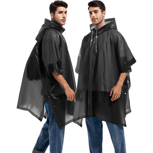 2 Pack Rain Ponchos For Adults Reusable - Raincoats Survival Emergency Heavy Duty Rain Coat With Drawstring Hood