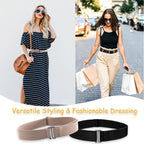HAWOWZ 2Pcs No Show Stretch Belt for Women Invisible Elastic Tuck Band, Adjustable Strap Crop Belt with Flat Buckle for Jeans Pants Dresses
