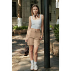 Bermuda Cargo Shorts Women, Elastic High Waist 6 Pockets Shorts 7 Inch Inseam Summer Jorts for Women Casual