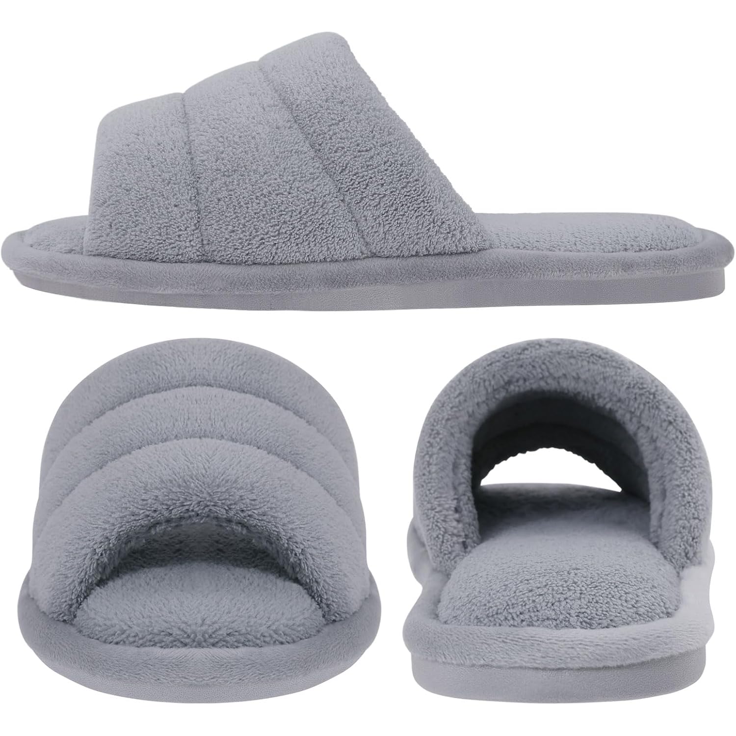 Terry Cloth Open Toe Slippers For Women Memory Foam Slip On House Slippers