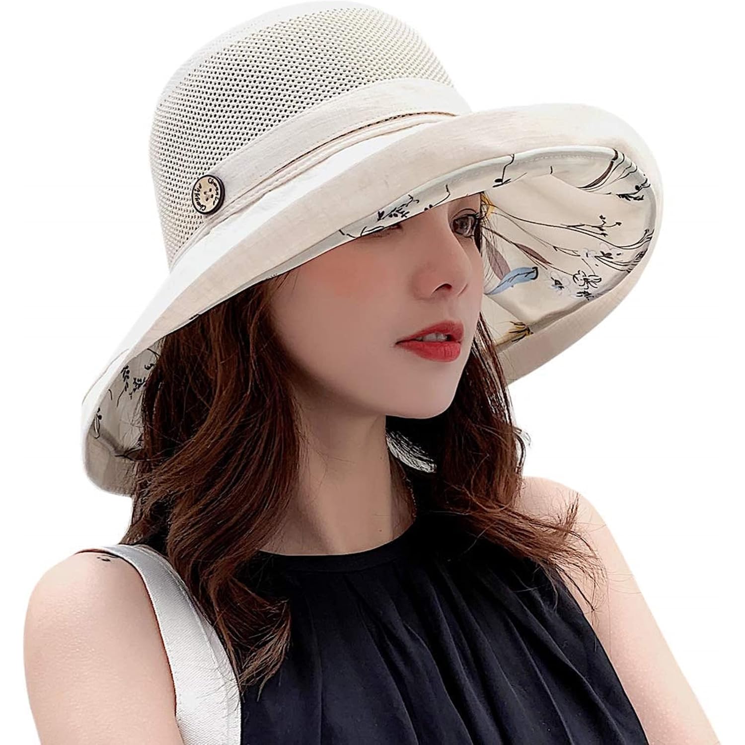 Mesh-Sun-Hats Women'S-Foldable-Fishing-Hat Wide-Brim Summer Outdoor Uv-Protection-Beach-Bucket-Cap With Chin Strap