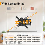 Perlegear Long Arm Tv Wall Mount For 32-65″ Tvs, 37.4” Long Extension Corner Tv Mount, Max Vesa 400X400Mm, Articulating Arms Full Motion Wall Mount Bracket With Swivel And Tilt, Holds Up To 110 Lbs