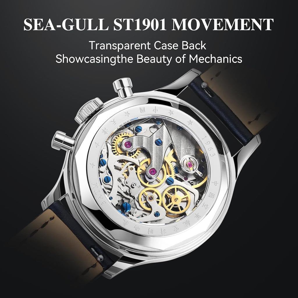 Sea-Gull Men'S Mechanical Wristwatch, Seagull 1963 Aviation Chronograph Pilot Mechanical Watch, Manual Winding, Gd 1963 International Edition, St1901