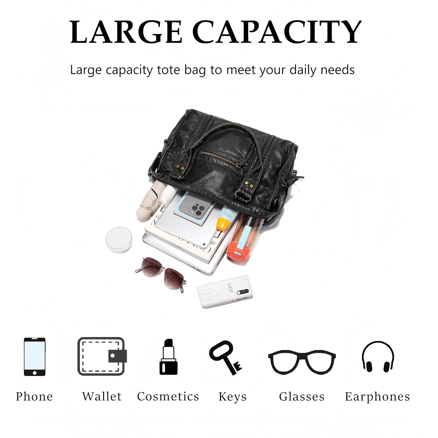 Rivet Crossbody City Bag For Women,Large Retro Washed Leather Handbag Purse,Vintage Y2K Grunge Slouchy Shoulder Bags
