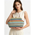 Kiss Lock Purses And Handbags Straw Purse Large Kisslock Bag Kiss-Lock Woven Bag Kiss Clasp Shoulder Handbag Summer Vacation