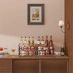 Liquor Bottle Display Shelf, Coffee Syrup Rack Organizer, 3 Tier Wine Rack Countertop, Home Retro Bar Shelf Stand Holder For Liquor Whiskey Spirits, Mini Bar, Liquor Cabinet, Rustic Brown