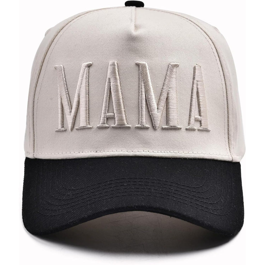 Womens Mama Trucker Hat,Vintage Two-Tone Embroidered Mom Baseball Cap, Mother's Day or Birthday Gift for Mom Beige