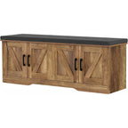 Homsho Farmhouse Shoe Storage Bench With 4 Barn Doors & Padded Seat Cushion | 47.2" Wide Entryway Bench With Adjustable Shelves & Hidden Storage, Rustic Walnut