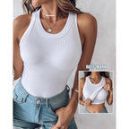 Women Built-in Bra Tank Tops Sleeveless Casual Shirts Racerback Ribbed Fitted Tank Tops