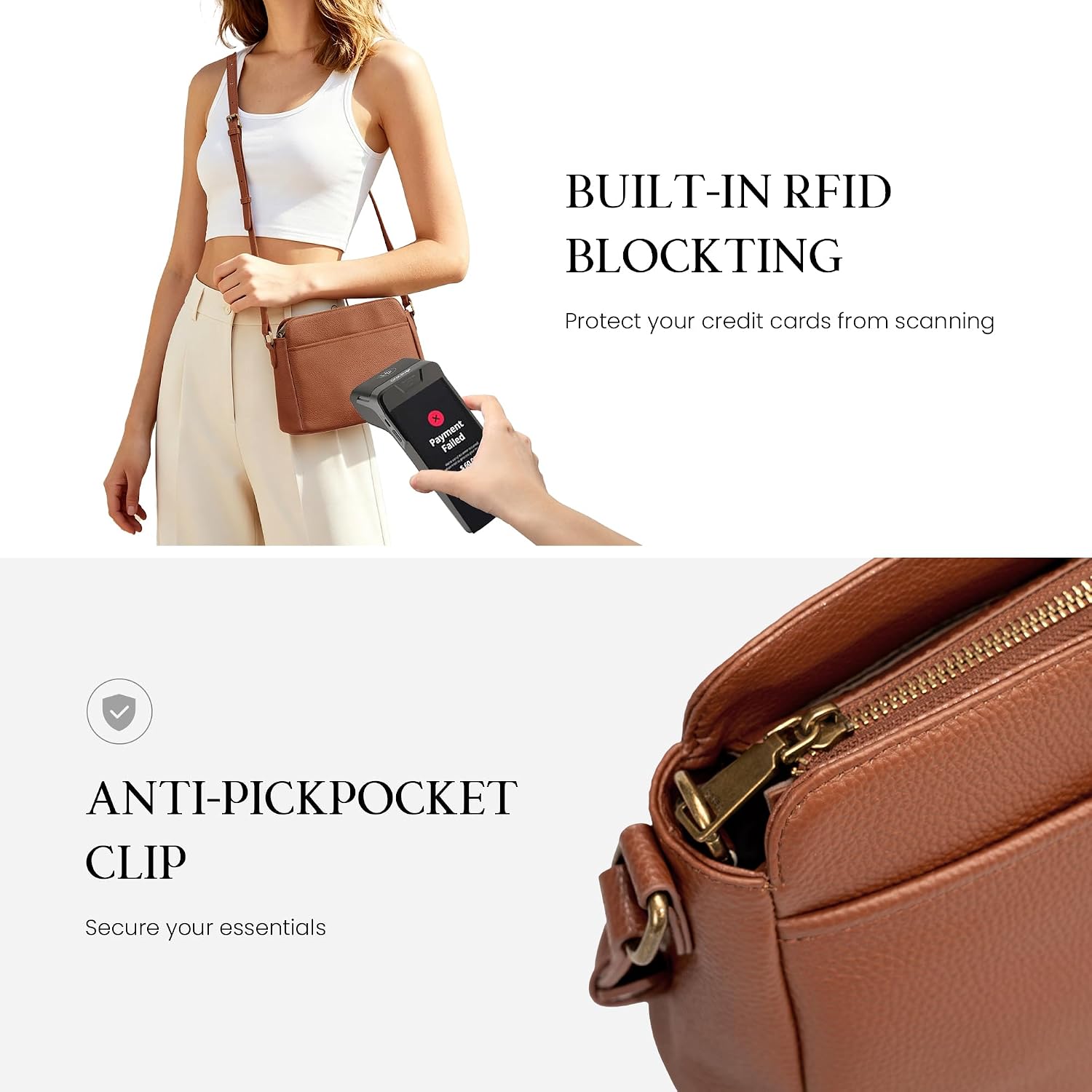 Befen Anti-Theft Crossbody Bag For Women Genuine Leather, Small Cross Body Shoulder Handbags With Rfid Card Slots