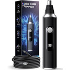 Nose Hair Trimmer for Men and Women, USB Rechargeable Electric Facial and Ear Hair Remover with LED Display, Dual-Edge Blades for Smooth, Painless Eyebrow Grooming (Black)