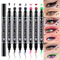 Evpct 7Pcs Colored Liquid Eye Liners Face Stamp Cosplay Gothic Makeup Set Kit For Beginners, Black Brown Purple Blue Red Pink Green Star Flowers Heart Moon Triangle Lightning Butterfly Stamps Eyeliner