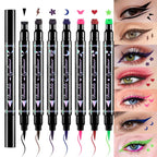 Evpct 7Pcs Colored Liquid Eye Liners Face Stamp Cosplay Gothic Makeup Set Kit For Beginners, Black Brown Purple Blue Red Pink Green Star Flowers Heart Moon Triangle Lightning Butterfly Stamps Eyeliner