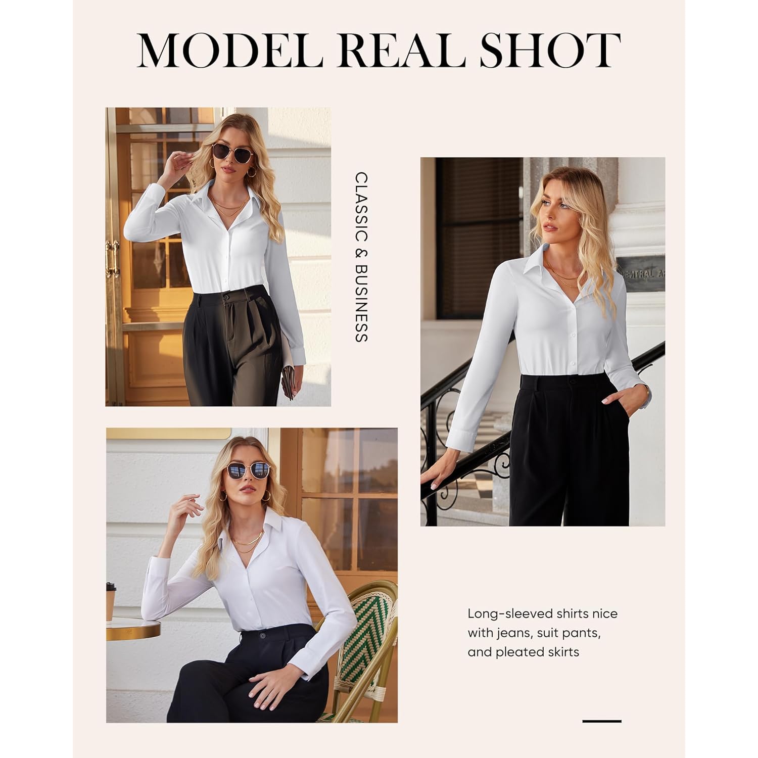 Button Down Shirts for Women Slim fit Long Sleeve Stretch Dress Shirts Work Shirt Wrinkle Free Office Blouses