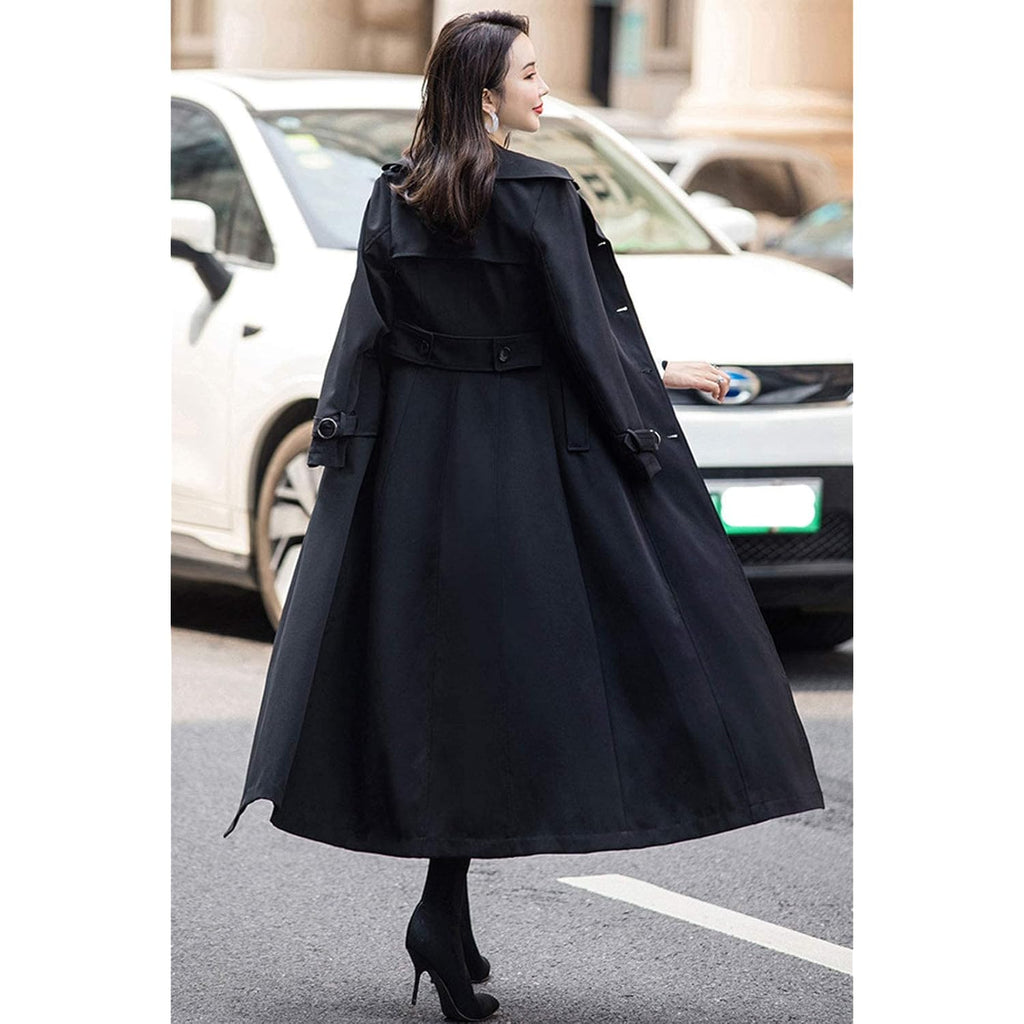 ebossy Women's Double Breasted Duster Trench Coat Slim Full Length Maxi Long Overcoat