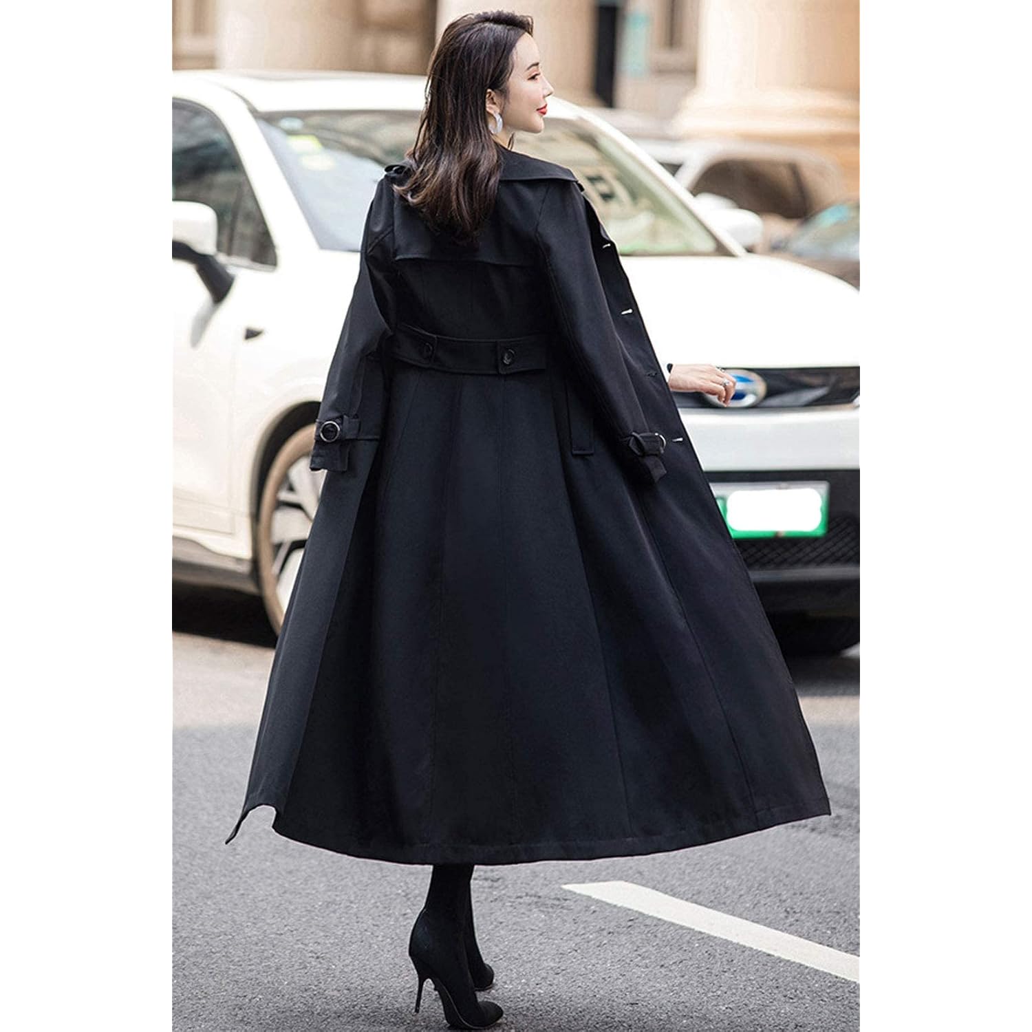 ebossy Women's Double Breasted Duster Trench Coat Slim Full Length Maxi Long Overcoat