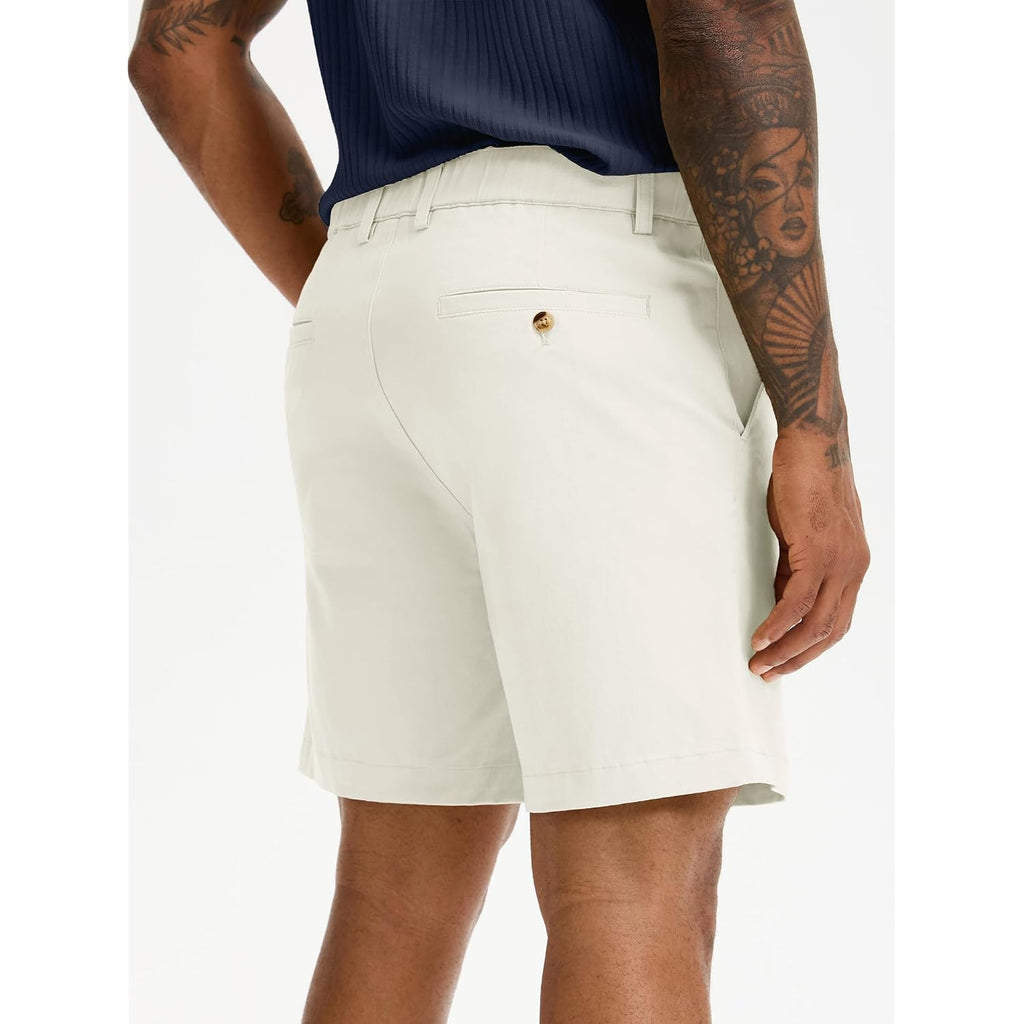 Comdecevis Men'S 7 Inch Cotton Elastic Waist Khaki Shorts | Premium Cotton Blend, Classic Fit, Chino Style, Breathable Comfort, Zip Fly Closure, Summer Casual Wear, Travel And Outdoor